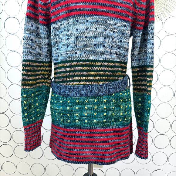 VTG Sears JR Bazaar Knit Cardigan Sweater M Colorful Hearts Striped School Twee - Picture 11 of 12